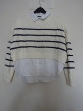 Primark- Crop Style  Jumper- Navy stripe with mock shirt size L