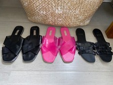 X3 Summer Sandals Size UK 4 EU 37 Black Pink Flats Shoes Beach Sliders Flip Flop