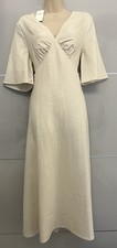 Marks&Spencer Linen Blend V-Neck Midaxi Midi Tea Dress Size 12 Reg Ecru BNWT M&S