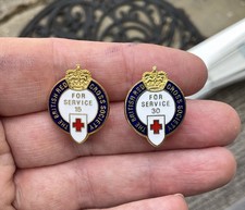 British Red Cross Society For Service Enamel Pin badges X2 nursing 15 & 30 Years