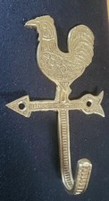Vintage Brass Wall Key Hook Cockerel Rooster Very Ornate Weathervane Design