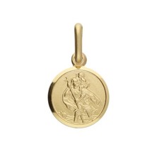 St Christopher Plain Round Pendant Sterling Silver 925 10mm 18ct Gold Plated