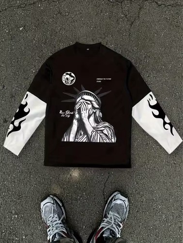 Black and white long - , sleeve