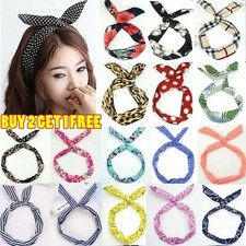 Boho Rockabilly Wired Headband Retro Scarf Wire Hair Band Bunny Ears Bowknot 