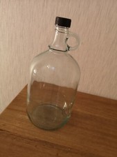 Glass Flagon Kilner Style Bottle+Handle+Black Screw On Lid 1.75 L 3 3/4 Pint VGC