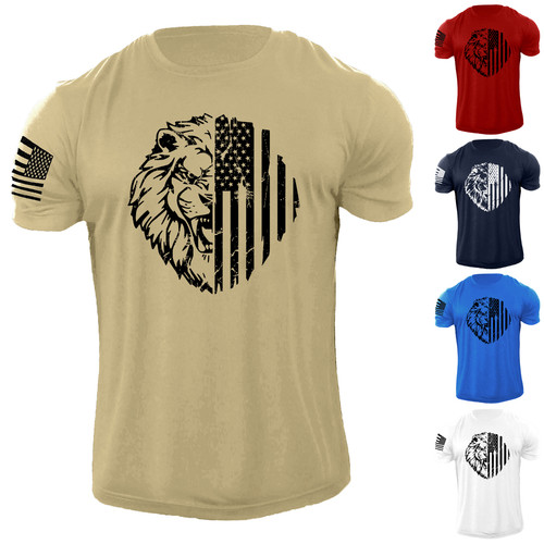 Men lion usa flag shirt - lion,