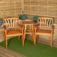 Outdoor Wooden Garden Slatted Side Table with 2 Chairs 