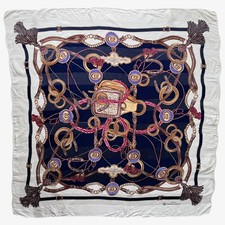 Vintage 80s Paolo Gucci Jewel & Equestrian Horsebit Buckle Print Silk Scarf