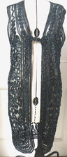 Huayi Size L Black Heavily Beaded/Embroidered Net Long Waistcoat Boho/ Hippie