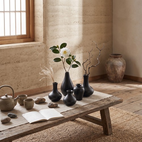5pcs black ceramic vase - ceramic,