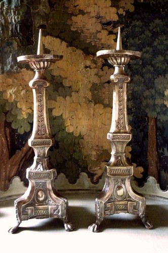 Pair antique pricket brass - pair,