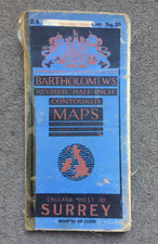 1950s Cloth Map – Surrey Sheet 30 by Bartholomew | Fold-Out Contoured Vintage UK