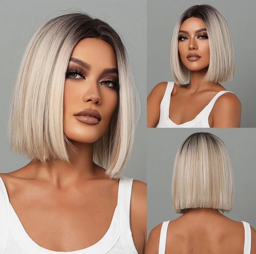 Synthetic short straight bob - synthetic,