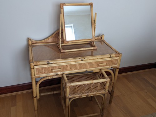 Vintage bamboo dressing table - vintage,
