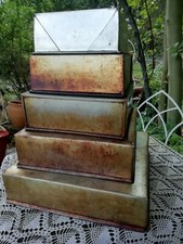 Vintage Set of 5 Traditional Graduated Square Cake Tins Christmas Wedding 