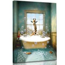 Giraffe In A Bath Canvas Funny