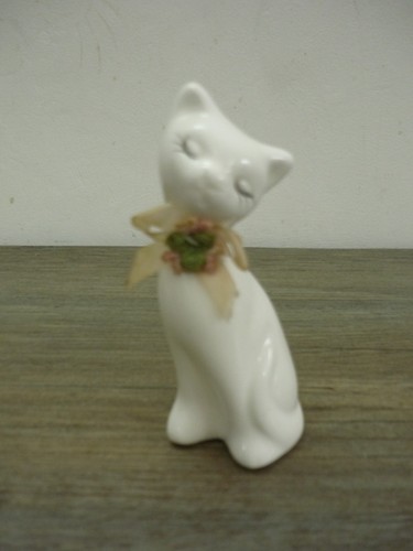 Vintage white porcelain cat - vintage,