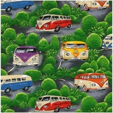 Fat Quarter Camper Vans On Tour Camping Quilting Sewing Fabric Green