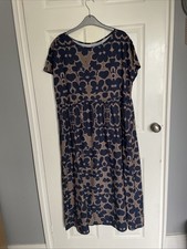 Ladies Elasticated Waist Dress Brown And Navy Size 14 Short Sleeved