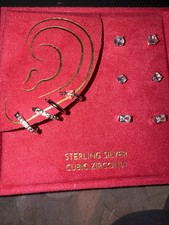 Stella Picciotto Cubic Zirconia Crystal Sterling Silver Earrings Stud Hoops