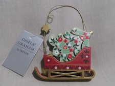 Gisela Graham Red Wooden Sleigh Christmas Tree Hanging Decoration