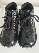 Kickers Infant Unisex Kick Hi Zip Patent Leather Black Ankle Boot Size 9 EU 28