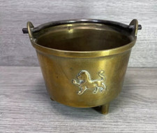 antique heavy brass planter  lion embossed jardiniere flower pot english handle