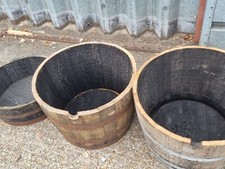 HOGSHEAD very LARGE Half Whiskey Barrel Oak Planter Wooden Flower Garden Pot Tub