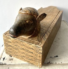 Antique Folk art hand painted wooden box + sheeps head original paint Hand Made