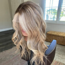 16 inch Balayage Ash Blonde Wavy Remy Human Hair Wig Lace Front Wigs 13x4