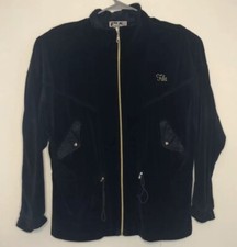 Rare Vintage Fila Velour Zip Up Track Jacket Black Gold Women’s Size 12 XXL