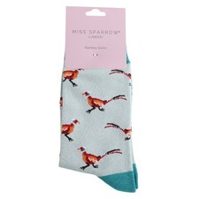 MISS SPARROW Pheasant Socks Ladies 3-7 Womens Blue Game Bird Christmas Gift