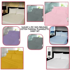 Thermal Flannelette Sheet Set 100% Brushed Cotton 4-PC Fitted/Flat Sheet P.Cases
