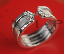 CARTIER DIAMONDS RING DOUBLE C LOGO BAGUE DIAMONDS 18K WHITE GOLD ANELLO 48-49