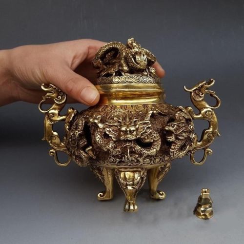 Chinese brass gilt 9 - 9, dragon
