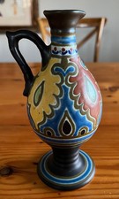 Antique Gouda Pottery "Emmy" Hand Painted Ewer Pitcher