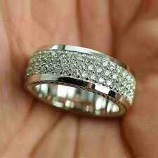 VVS1 2 Ct Round Cut Diamond Mens Wedding Eternity Band 14K White Gold Finish