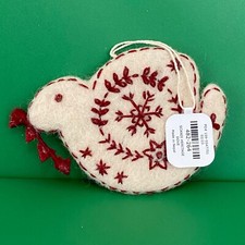 NWT Crate & Barrel Scandi Heritage Dove Christmas Ornament White Felt Red Stitch