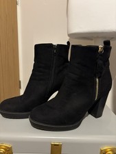 Ladies Black Heel Ankle Boots Size 6. Suede Effect