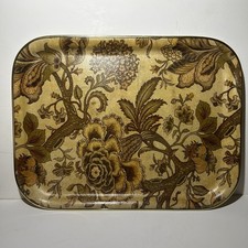 Fibreglass Tray 1970s Orange Brown Large Floral Serving Drinks Retro Bar Vintage