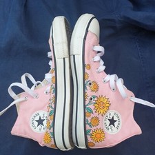CONVERSE PINK HIGH TOP TRAINERS SIZE UK 2.5 FLORAL SUNFLOWER Chuck Taylor