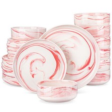 MALACASA 24-Piece Marble Pink Bowl & Plate Set Porcelain Dinner Set for 8 People