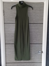 Ladies Zara Khaki Green Ribbed Turtleneck Midi Dress UK M