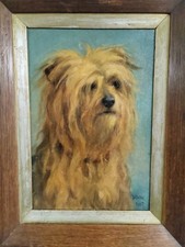 Vintage Oil Painting Of A Dog/ Terrier 1937 Signed by Or Of 'Moon' 