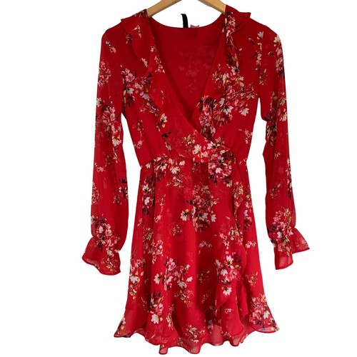 Divided red floral - red, ruffle