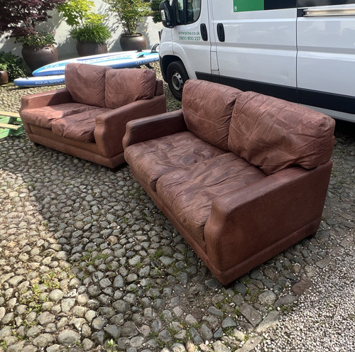 Brown leather piece sofa - brown,