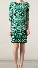 Michael Kors Green White Black Geometric Stretchy Short Tunic Dress M