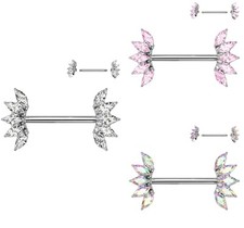 Marquise Crystals Nipple Bar Barbell - Surgical Steel Body Jewellery