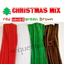 200 Christmas Chenille Craft Stems Pipe Cleaners RED GREEN WHITE BROWN 30cm Long