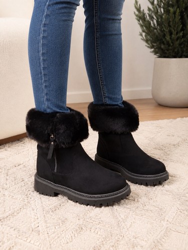 Women black faux - black,